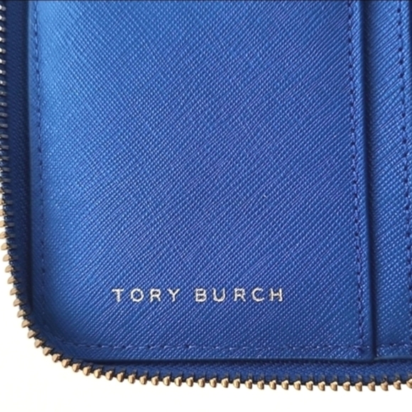 Tory Burch Wallet Wristlet Robinson Continental Leather Royal Blue Zip Around - Picture 9 of 14